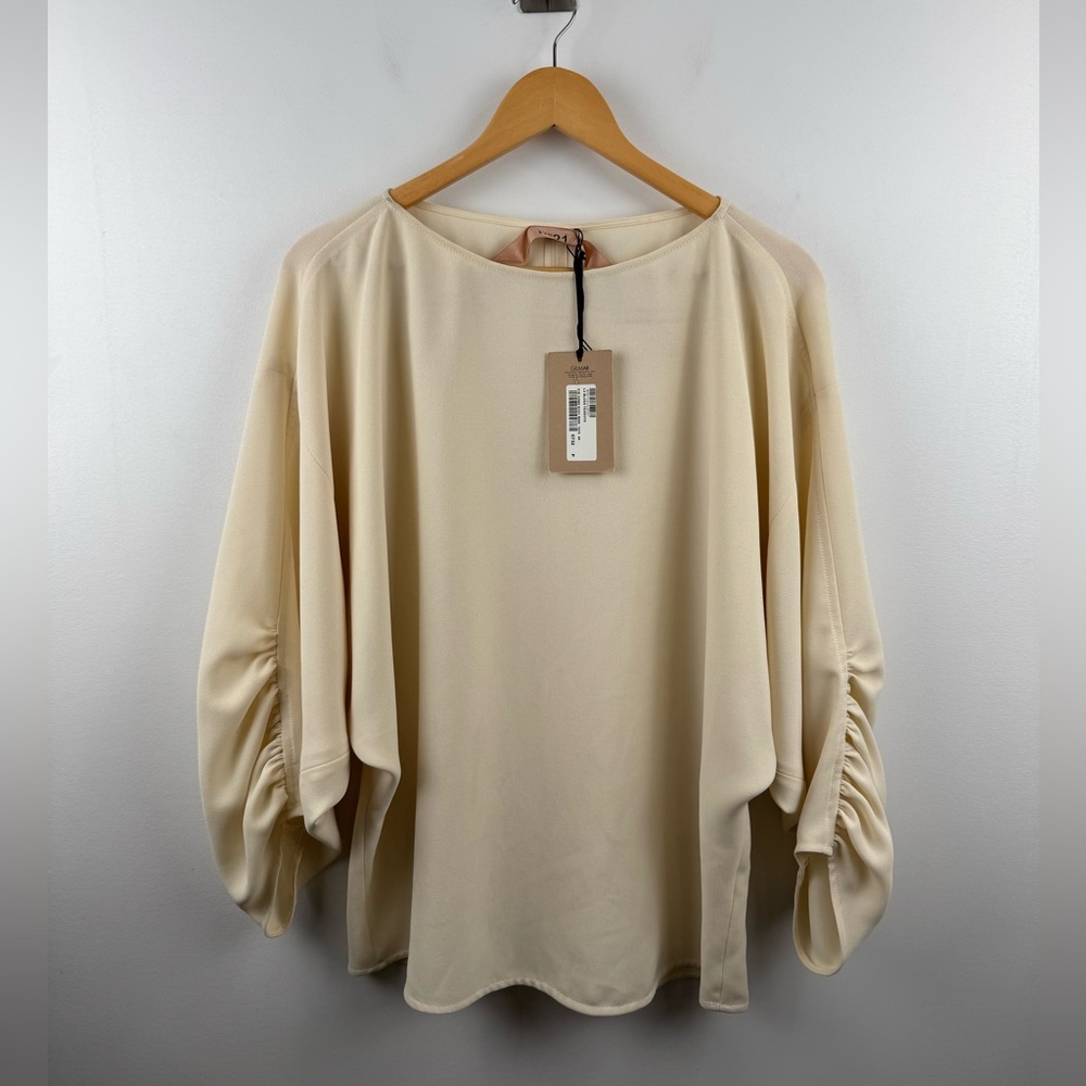 NWT N°21 Women Cream Ruched Sleeve Blouse Top Size 44
